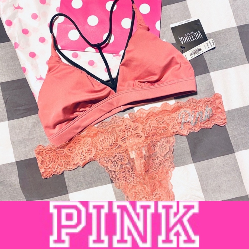 🆕💕Victoria Secret PINK Blush Thong & Sports Bra